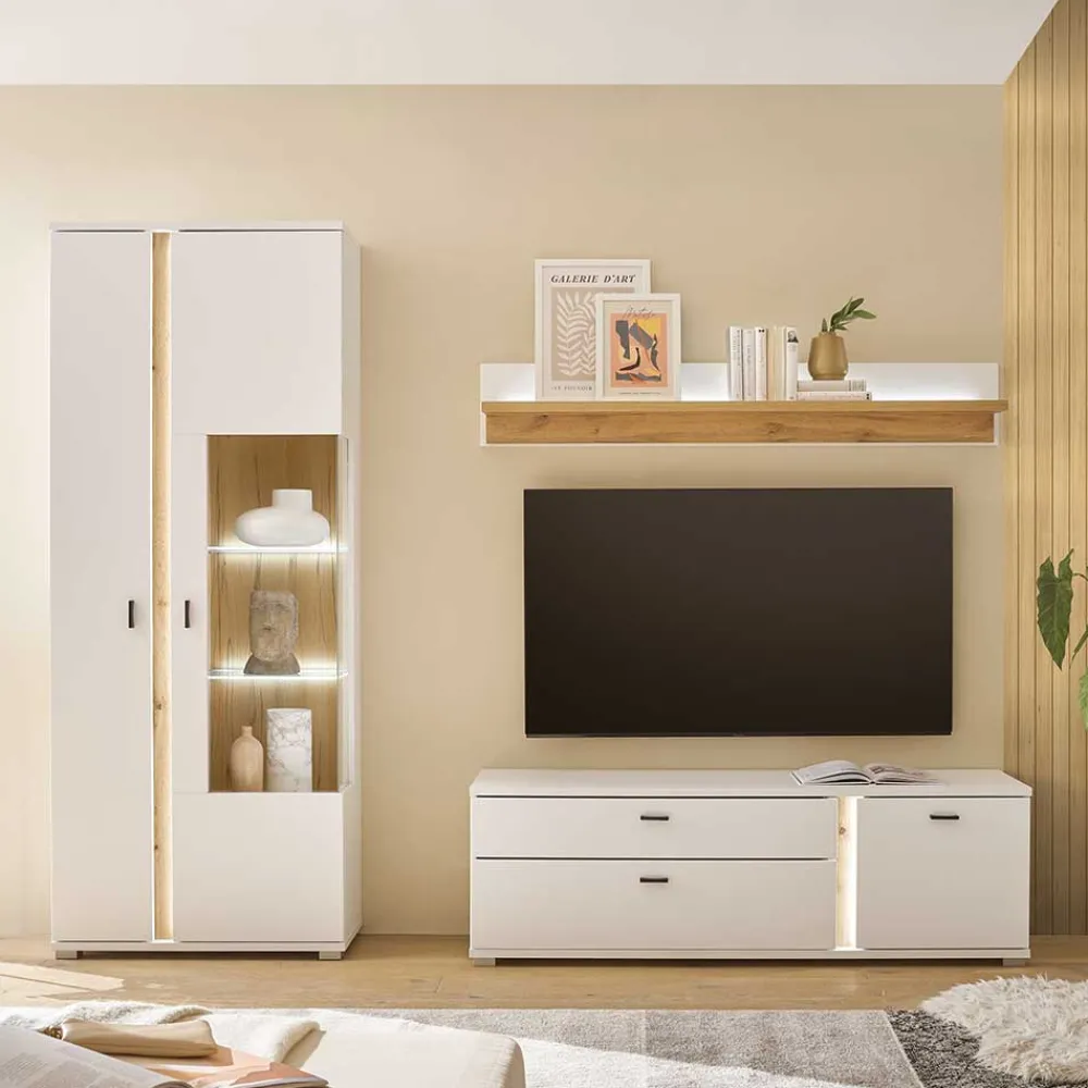 Wohnen Wohnwände<TV Board & Vitrinenschrank & Hängeboard Set - Racelyn (dreiteilig)