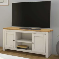 Wohnen Lowboards<TV Board in Cremeweiß mit Eiche - Langoona
