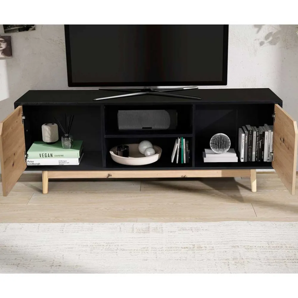 Wohnen Tv & Hifi-Möbel|Lowboards<TV Board in Eiche und Schwarz - Heraklion