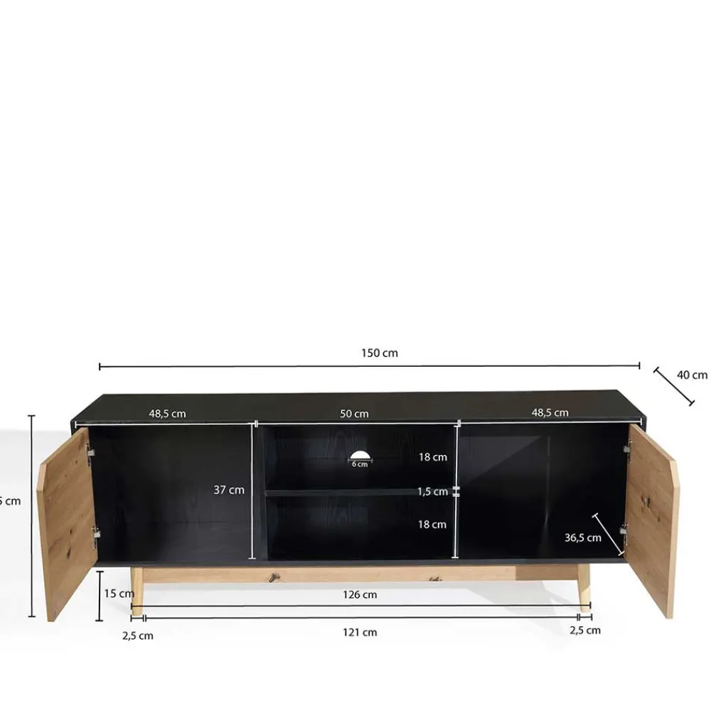 Wohnen Tv & Hifi-Möbel|Lowboards<TV Board in Eiche und Schwarz - Heraklion