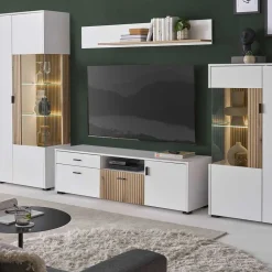 Wohnen Tv & Hifi-Möbel|Lowboards<TV Board in Mattweiß mit Wildeiche - Nenaloro