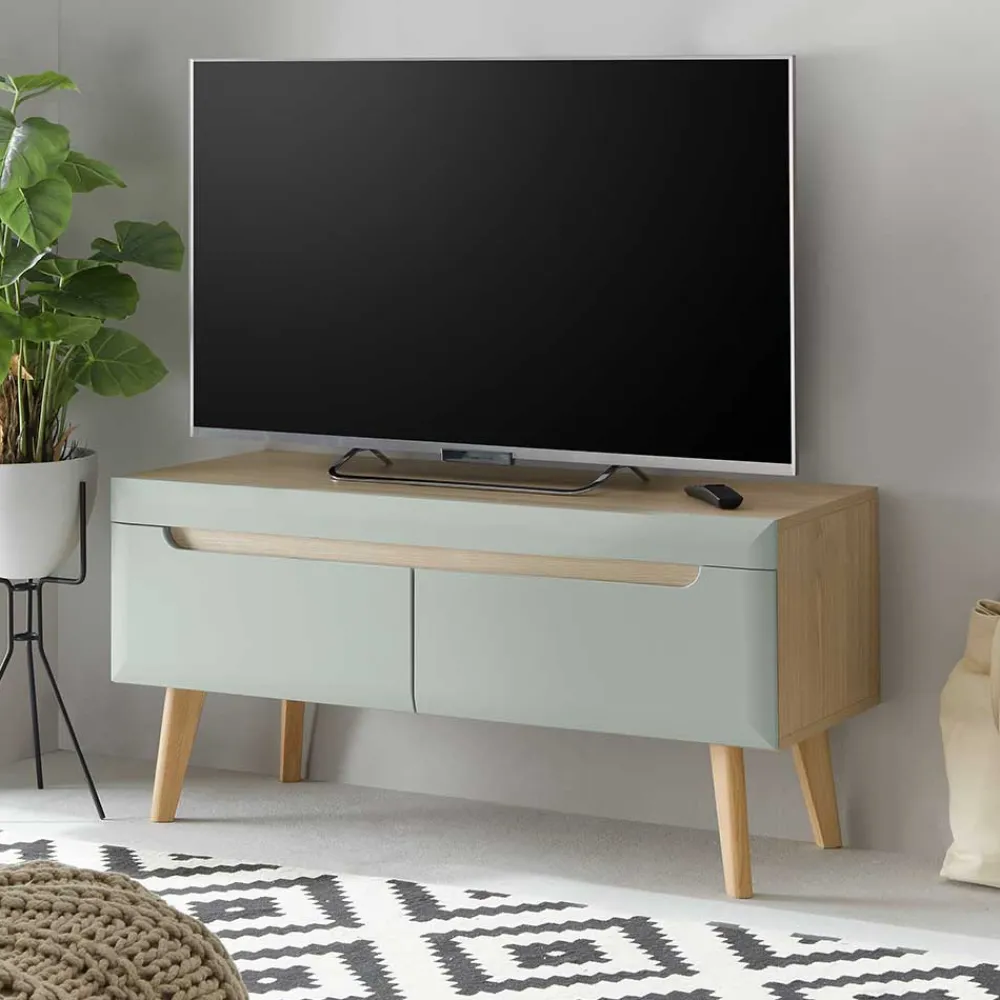 Wohnen Tv & Hifi-Möbel|Lowboards<TV Board in Mintgrün mit Eiche - Armina