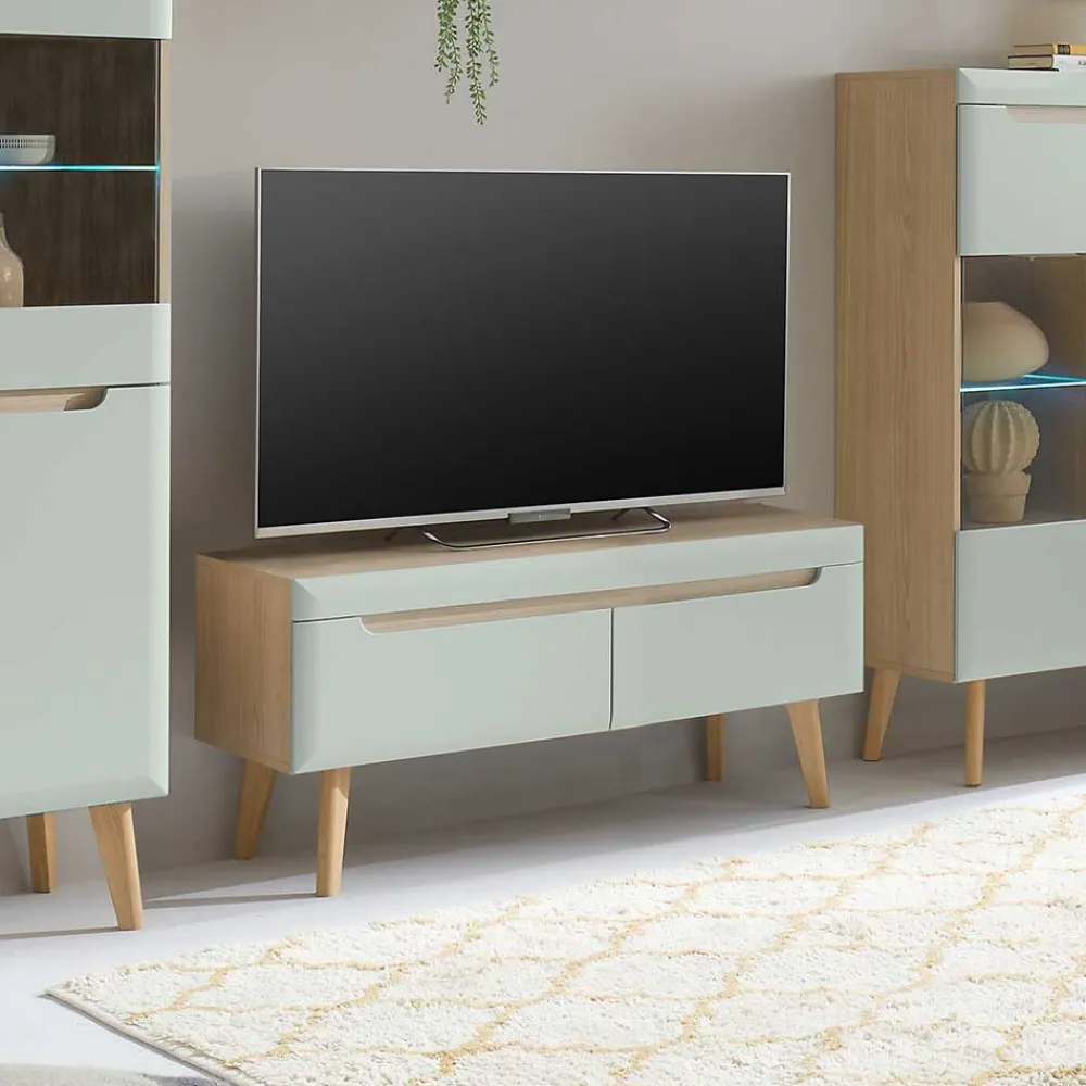 Wohnen Tv & Hifi-Möbel|Lowboards<TV Board in Mintgrün mit Eiche - Armina