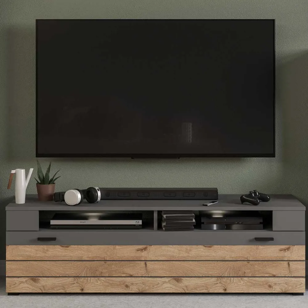 Wohnen Tv & Hifi-Möbel|Lowboards<TV Board in Wildeiche NB & Grau - Scarlett