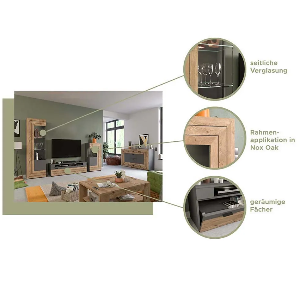 Wohnen Tv & Hifi-Möbel|Lowboards<TV Board in Wildeiche NB & Grau - Scarlett