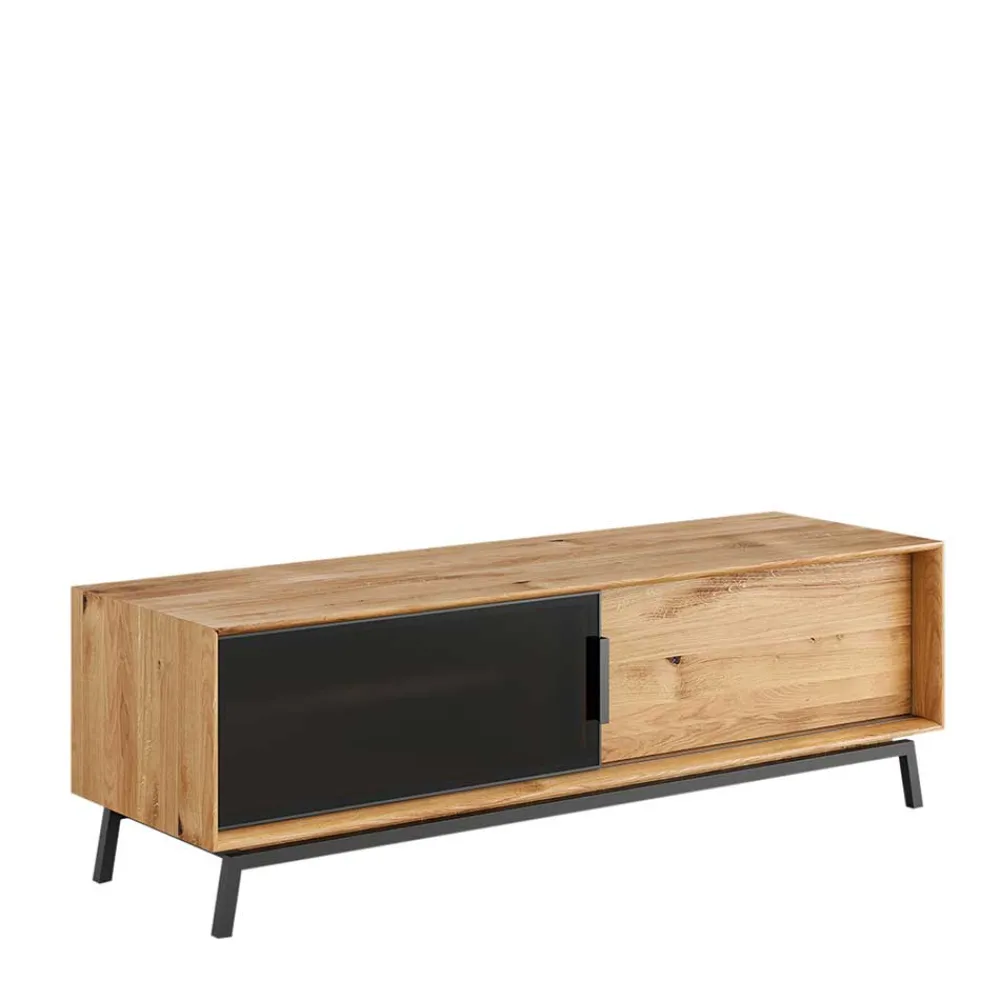 Wohnen Tv & Hifi-Möbel|Lowboards<TV Board mit Schiebetüren aus getöntem Glas & Eiche - Fabiella
