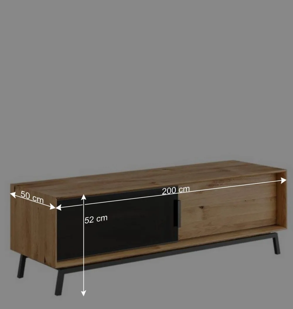 Wohnen Tv & Hifi-Möbel|Lowboards<TV Board mit Schiebetüren aus getöntem Glas & Eiche - Fabiella