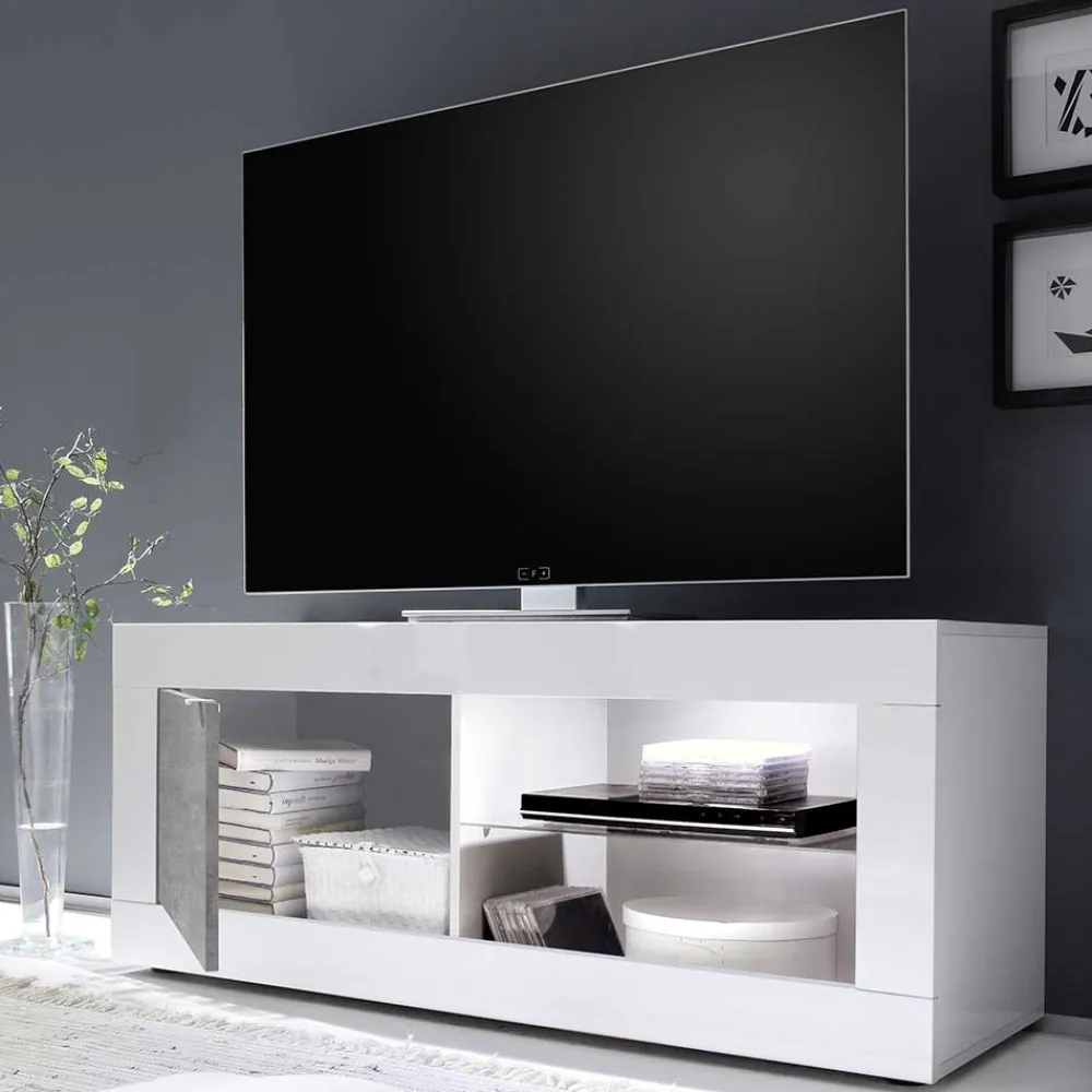 Wohnen Tv & Hifi-Möbel|Lowboards<TV Element in Weiß HG mit Beton Dekor - Narandu