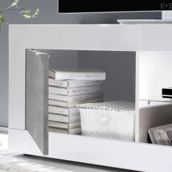 Wohnen Tv & Hifi-Möbel|Lowboards<TV Element in Weiß HG mit Beton Dekor - Narandu