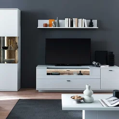 Wohnen Wohnwände<TV Lowboard & Vitrine & Wandboard Set - Apulco (dreiteilig)
