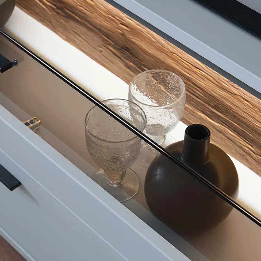 Wohnen Wohnwände<TV Lowboard & Vitrine & Wandboard Set - Apulco (dreiteilig)