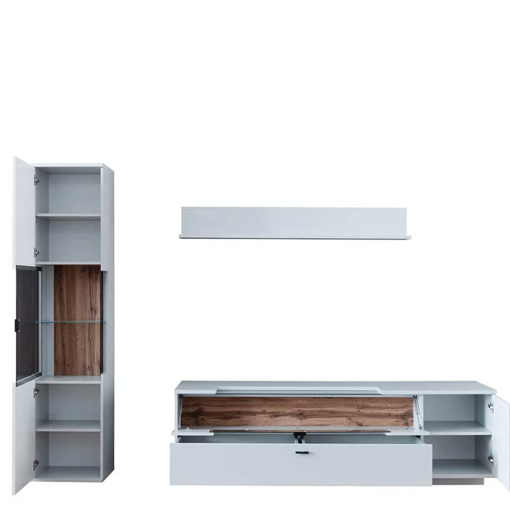Wohnen Wohnwände<TV Lowboard & Vitrine & Wandboard Set - Apulco (dreiteilig)