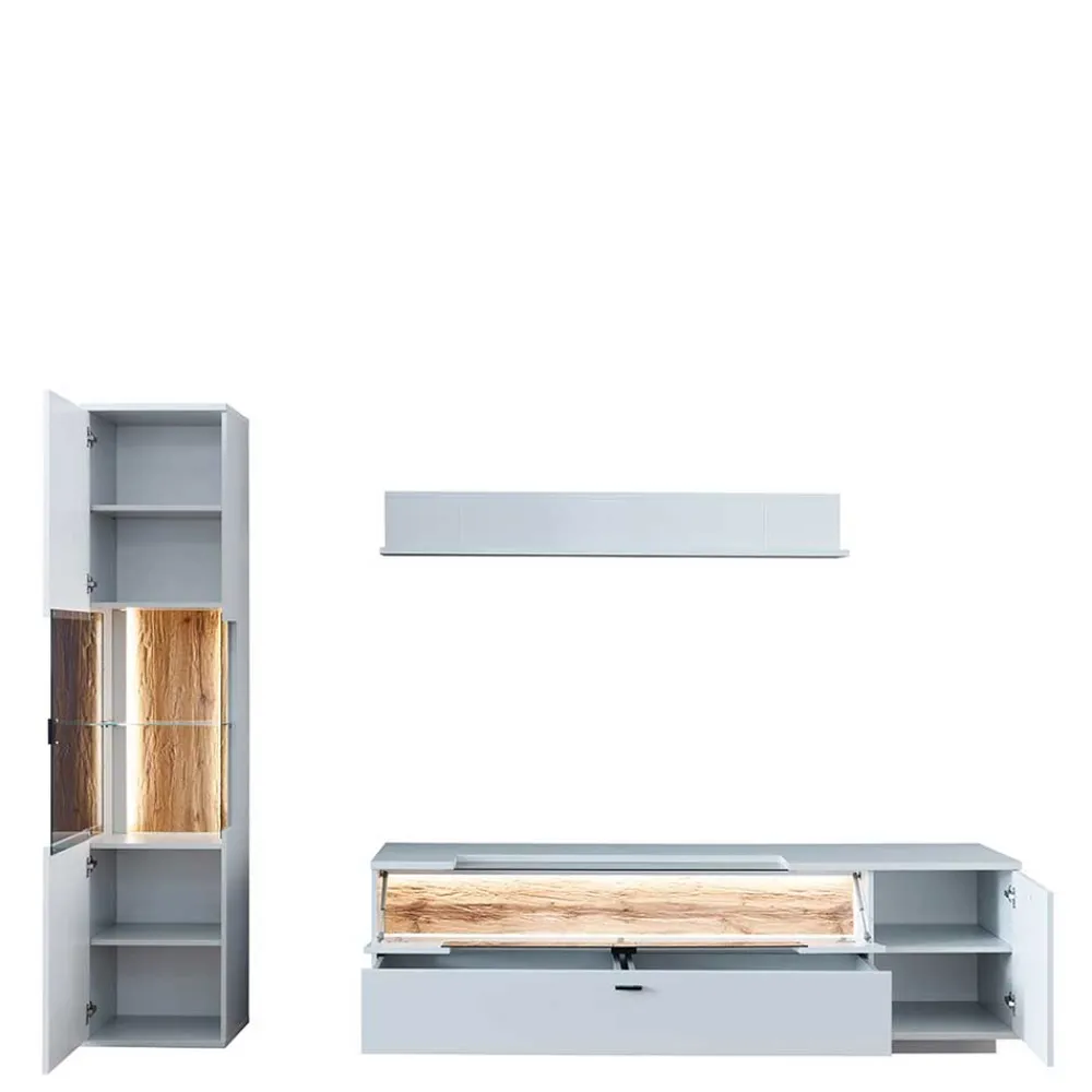 Wohnen Wohnwände<TV Lowboard & Vitrine & Wandboard Set - Apulco (dreiteilig)