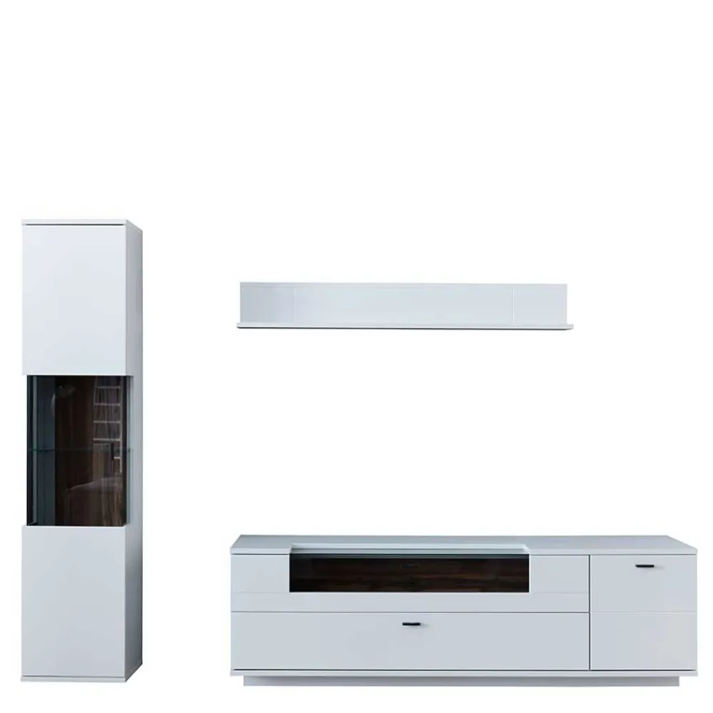 Wohnen Wohnwände<TV Lowboard & Vitrine & Wandboard Set - Apulco (dreiteilig)