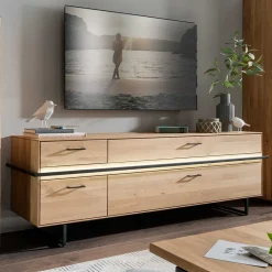 Wohnen Tv & Hifi-Möbel|Lowboards<TV Lowboard aus Asteiche mit Metall - Clenza