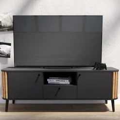 Wohnen Tv & Hifi-Möbel|Lowboards<TV Lowboard in Grau und Wildeiche - Penzanca