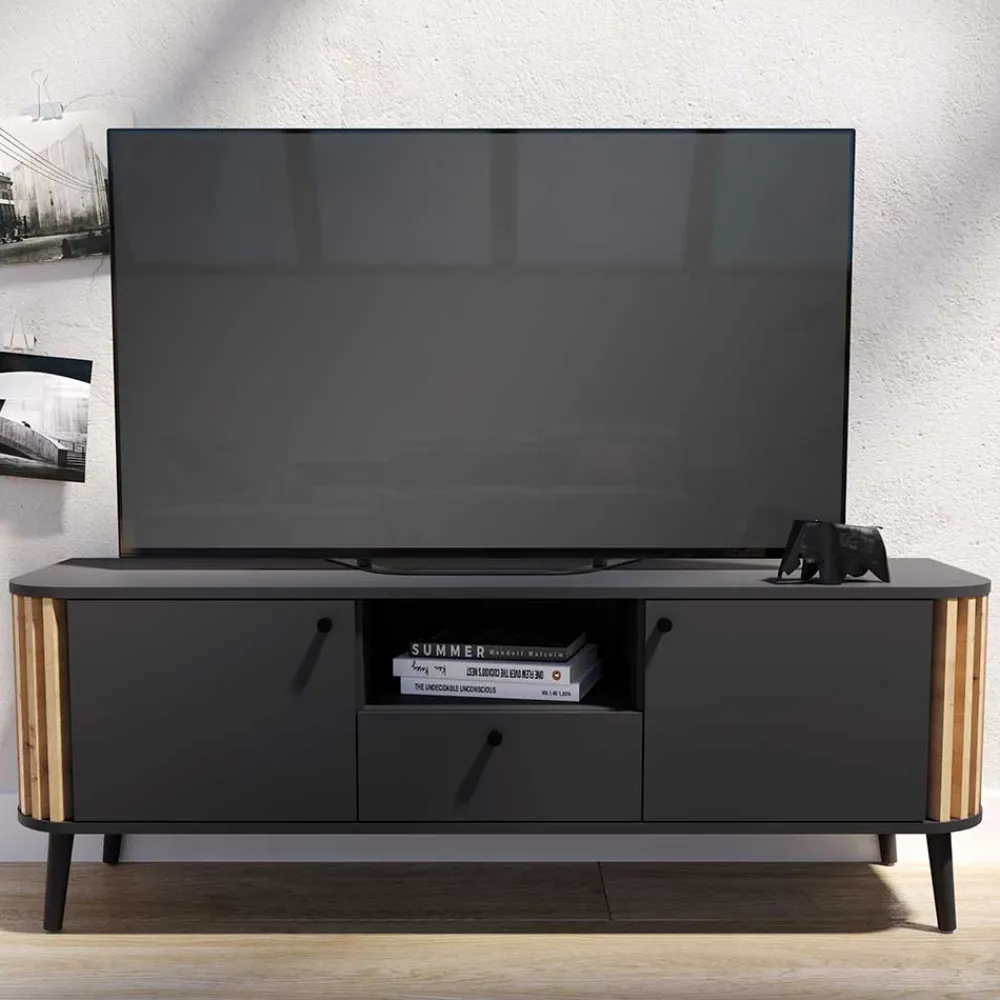 Wohnen Tv & Hifi-Möbel|Lowboards<TV Lowboard in Grau und Wildeiche - Penzanca
