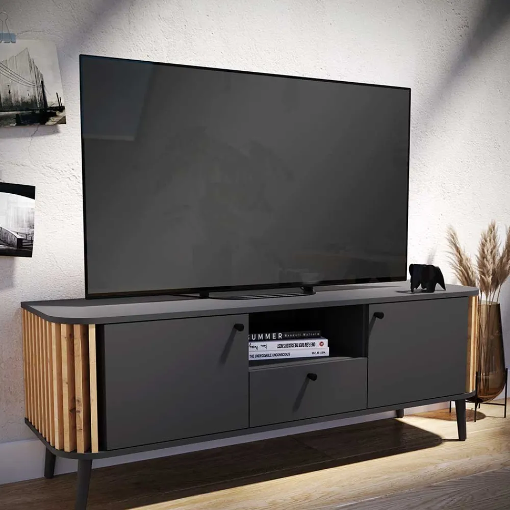 Wohnen Tv & Hifi-Möbel|Lowboards<TV Lowboard in Grau und Wildeiche - Penzanca