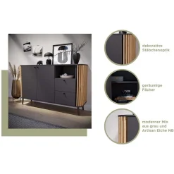 Wohnen Tv & Hifi-Möbel|Lowboards<TV Lowboard in Grau und Wildeiche - Penzanca