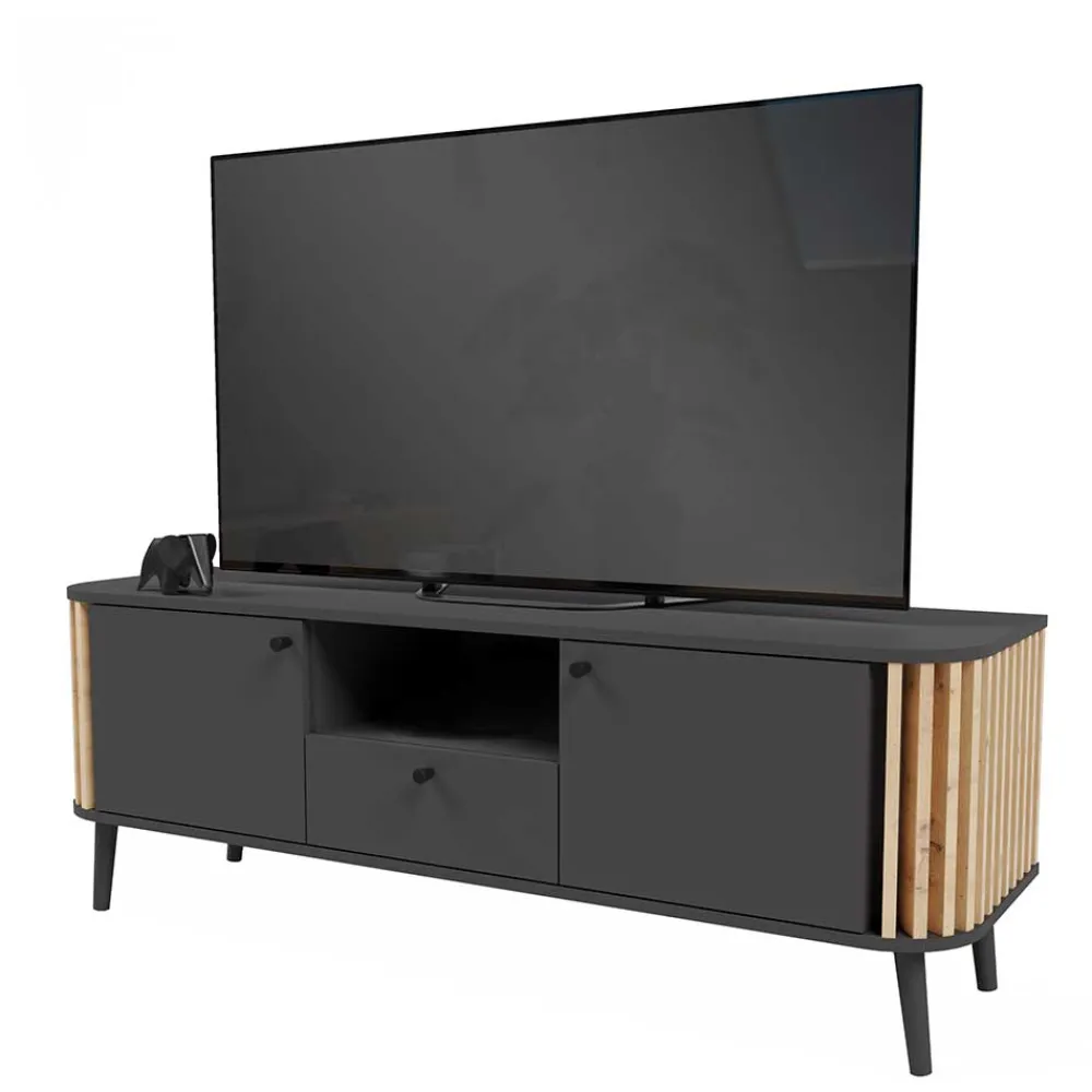 Wohnen Tv & Hifi-Möbel|Lowboards<TV Lowboard in Grau und Wildeiche - Penzanca