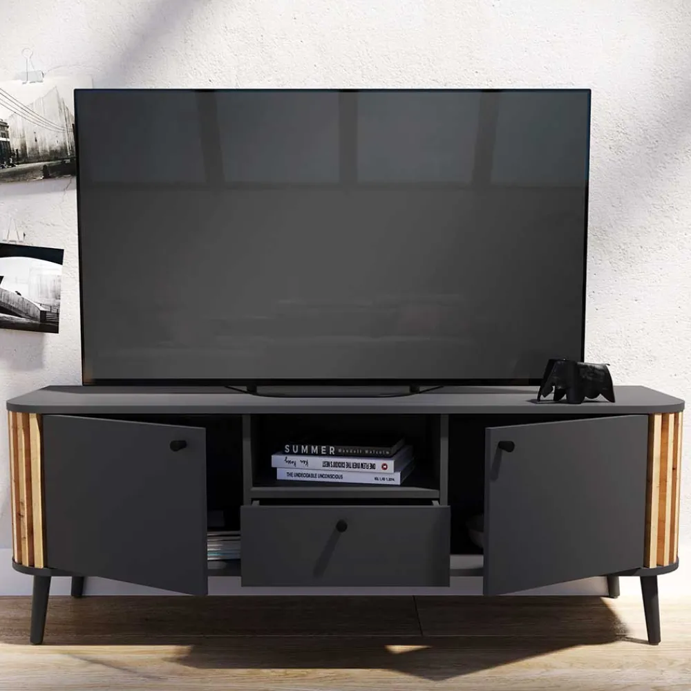 Wohnen Tv & Hifi-Möbel|Lowboards<TV Lowboard in Grau und Wildeiche - Penzanca