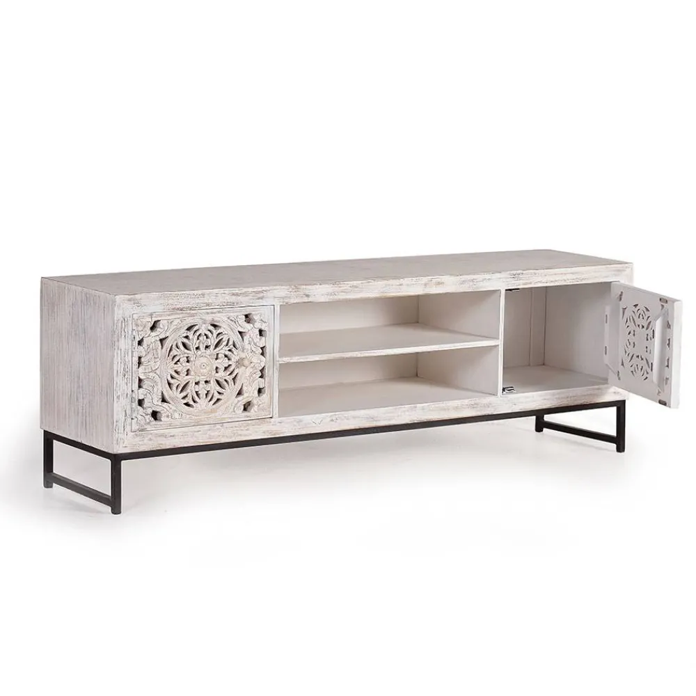 Wohnen Tv & Hifi-Möbel|Lowboards<TV Lowboard in Mangoholz White Wash - Fudorus