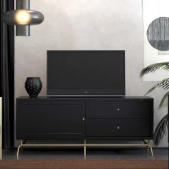 Wohnen Tv & Hifi-Möbel|Lowboards<TV Lowboard in Schwarz mit Gold - Prasery