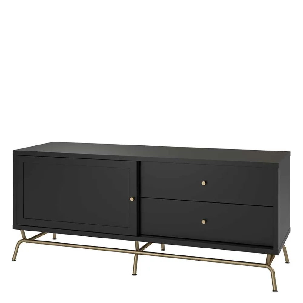 Wohnen Tv & Hifi-Möbel|Lowboards<TV Lowboard in Schwarz mit Gold - Prasery