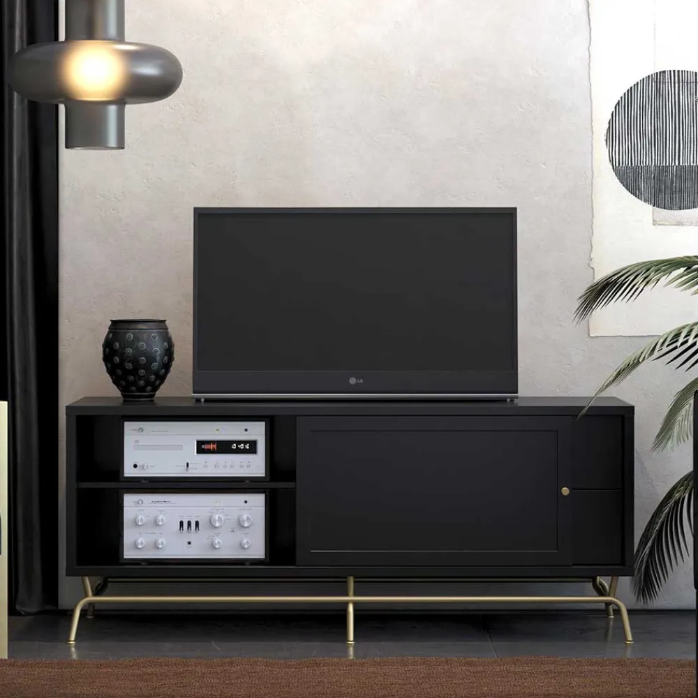Wohnen Tv & Hifi-Möbel|Lowboards<TV Lowboard in Schwarz mit Gold - Prasery