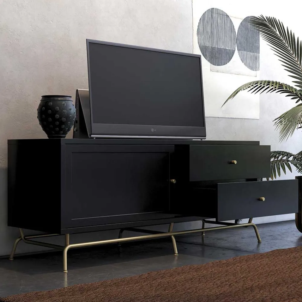 Wohnen Tv & Hifi-Möbel|Lowboards<TV Lowboard in Schwarz mit Gold - Prasery