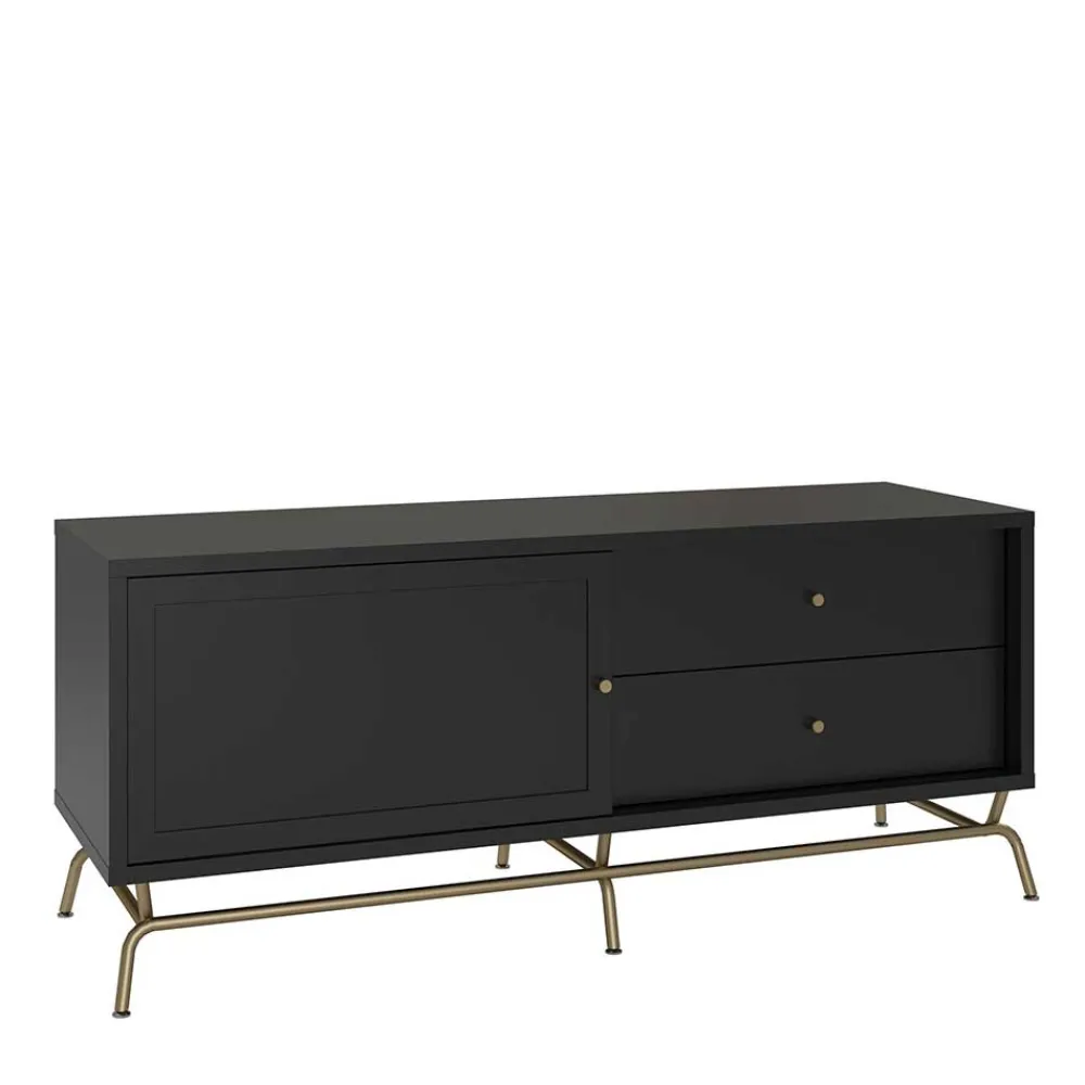 Wohnen Tv & Hifi-Möbel|Lowboards<TV Lowboard in Schwarz mit Gold - Prasery