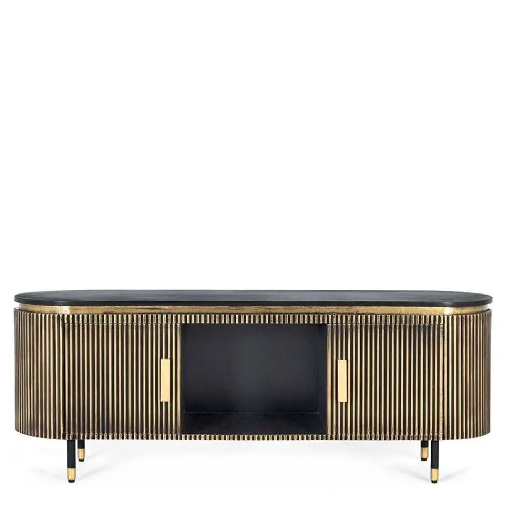Wohnen Tv & Hifi-Möbel|Lowboards<TV Lowboard in Schwarz mit Bronze - Hayato