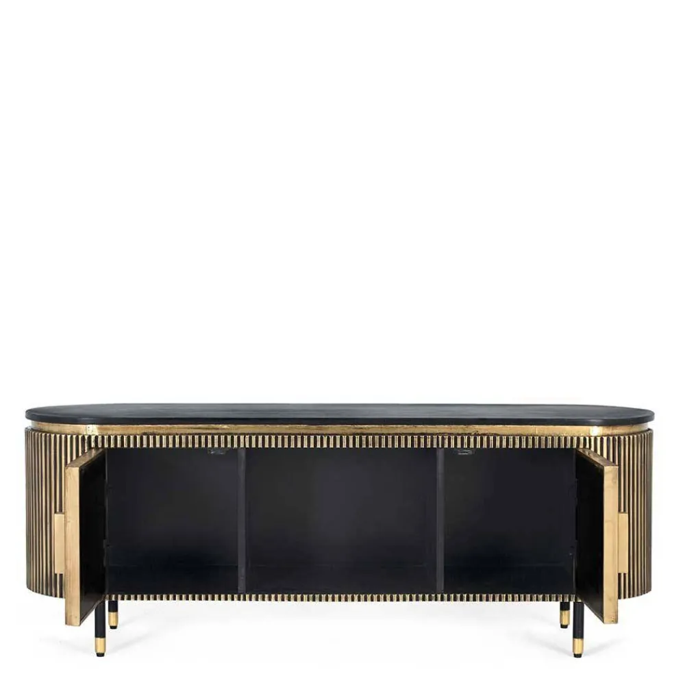 Wohnen Tv & Hifi-Möbel|Lowboards<TV Lowboard in Schwarz mit Bronze - Hayato