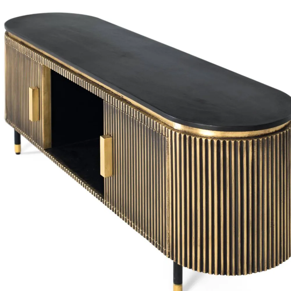 Wohnen Tv & Hifi-Möbel|Lowboards<TV Lowboard in Schwarz mit Bronze - Hayato