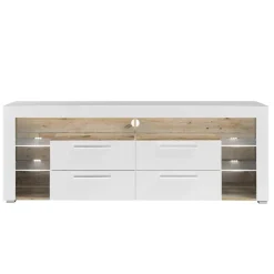 Wohnen Tv & Hifi-Möbel|Lowboards<TV Lowboard in Weiß HG & Holz Antik Dekor - Masina