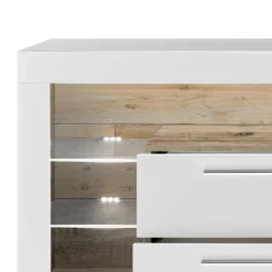 Wohnen Tv & Hifi-Möbel|Lowboards<TV Lowboard in Weiß HG & Holz Antik Dekor - Masina