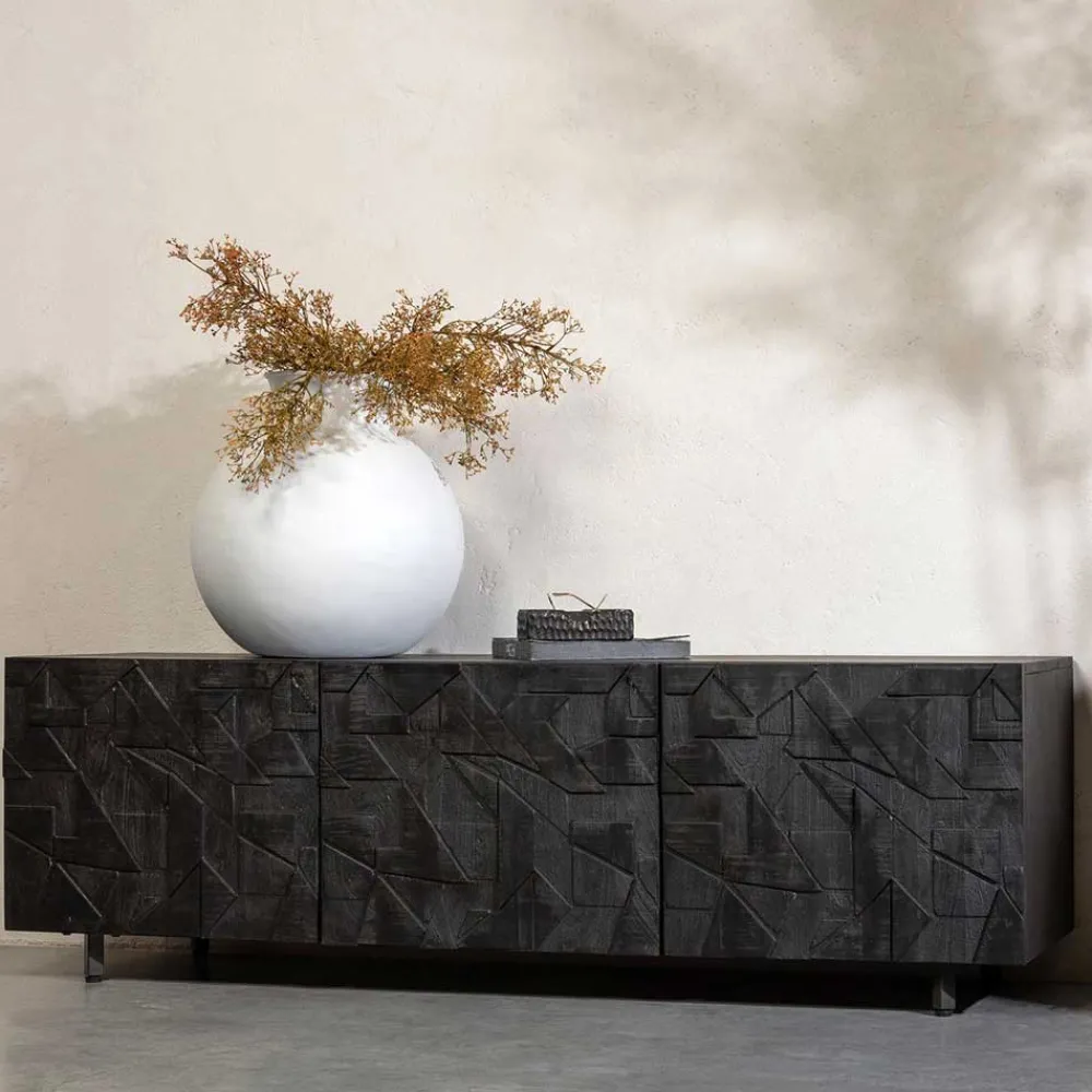 Wohnen Tv & Hifi-Möbel|Lowboards<TV Lowboard mit Schnitzereien Front - Eiken