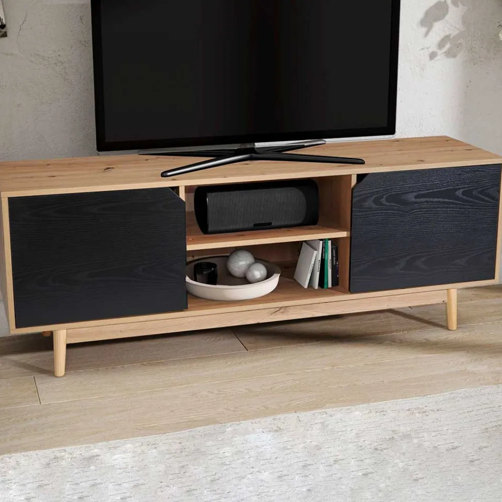 Wohnen Tv & Hifi-Möbel|Lowboards<TV Unterschrank in Dekor Eiche Natur und Schwarz - Heraklion