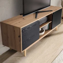 Wohnen Tv & Hifi-Möbel|Lowboards<TV Unterschrank in Dekor Eiche Natur und Schwarz - Heraklion