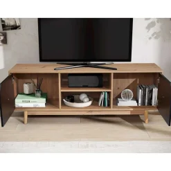 Wohnen Tv & Hifi-Möbel|Lowboards<TV Unterschrank in Dekor Eiche Natur und Schwarz - Heraklion