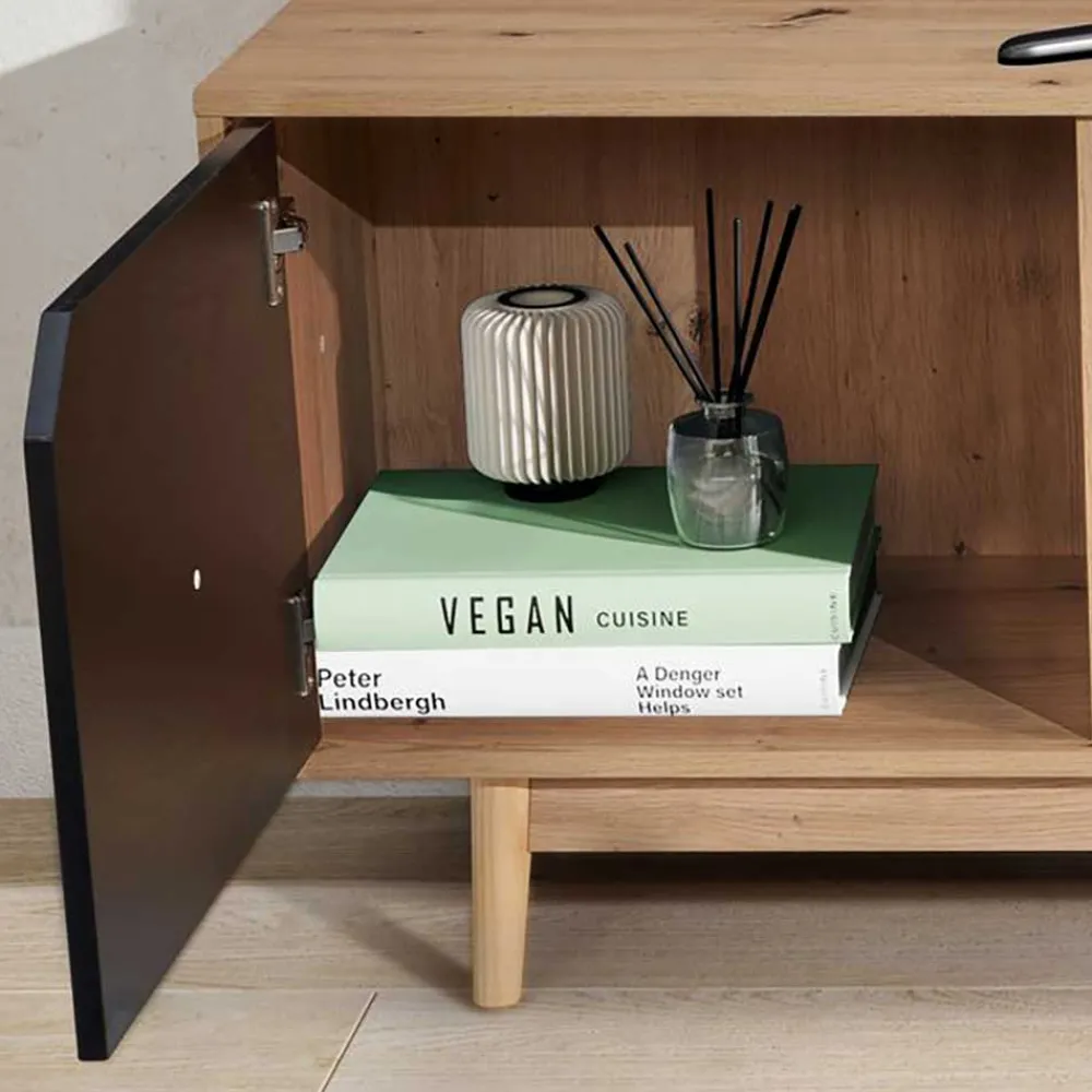 Wohnen Tv & Hifi-Möbel|Lowboards<TV Unterschrank in Dekor Eiche Natur und Schwarz - Heraklion