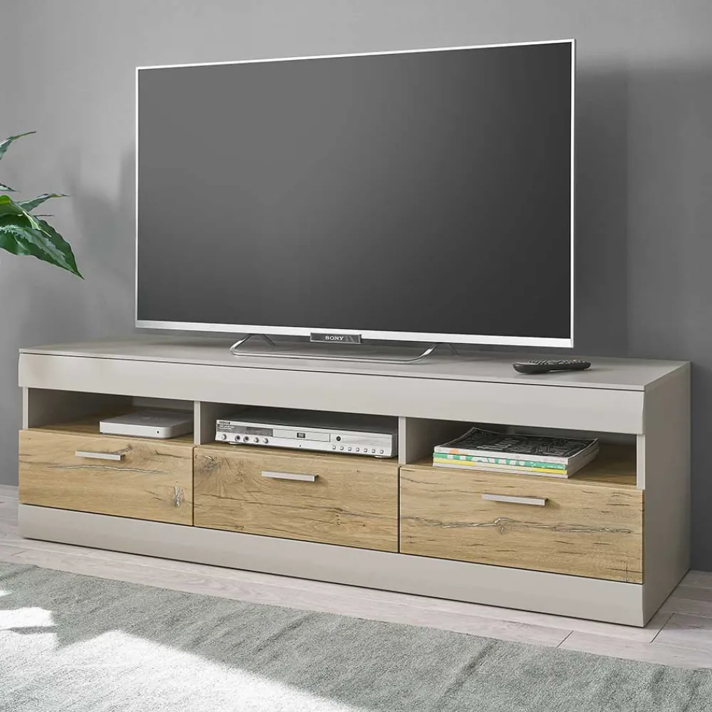 Wohnen Tv & Hifi-Möbel|Lowboards<TV Unterschrank in Hellgrau & Zinneiche NB - Lioscas