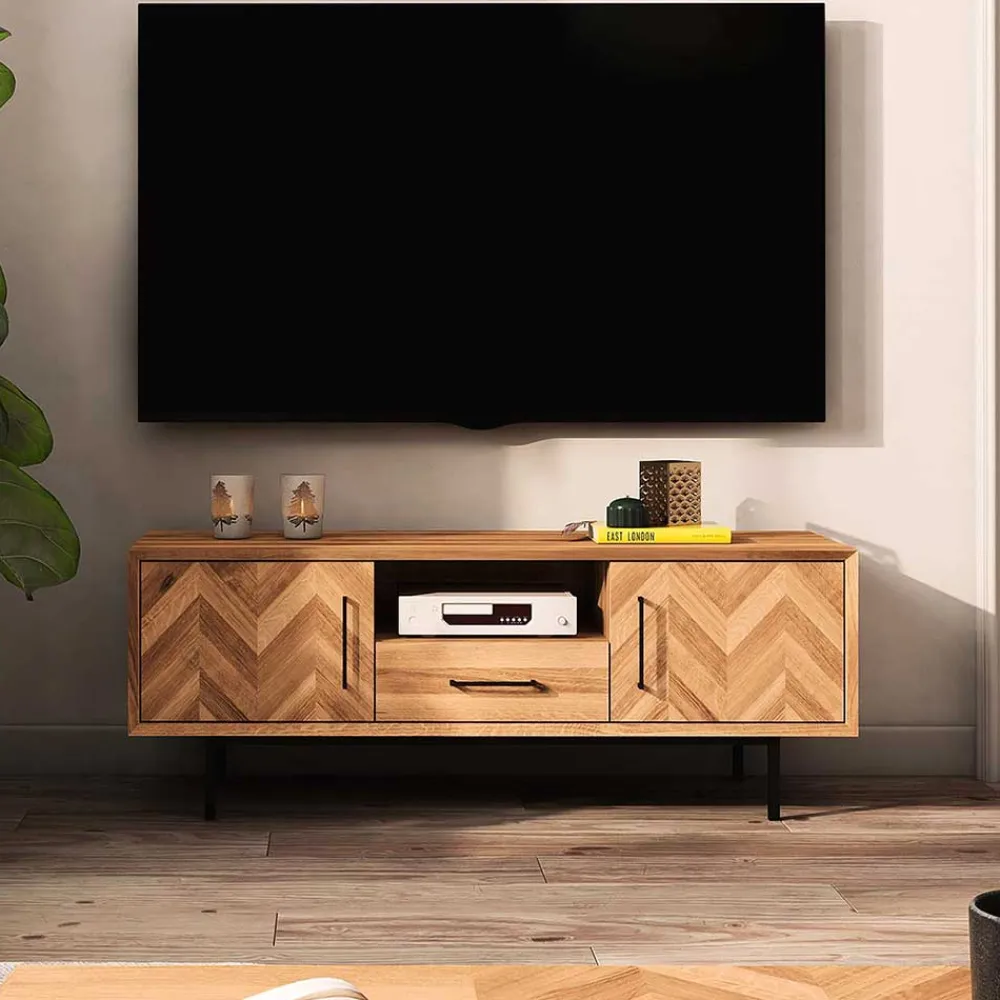 Wohnen Tv & Hifi-Möbel|Lowboards<TV Unterschrank mit Fischgrät Design Türen - Kerfa