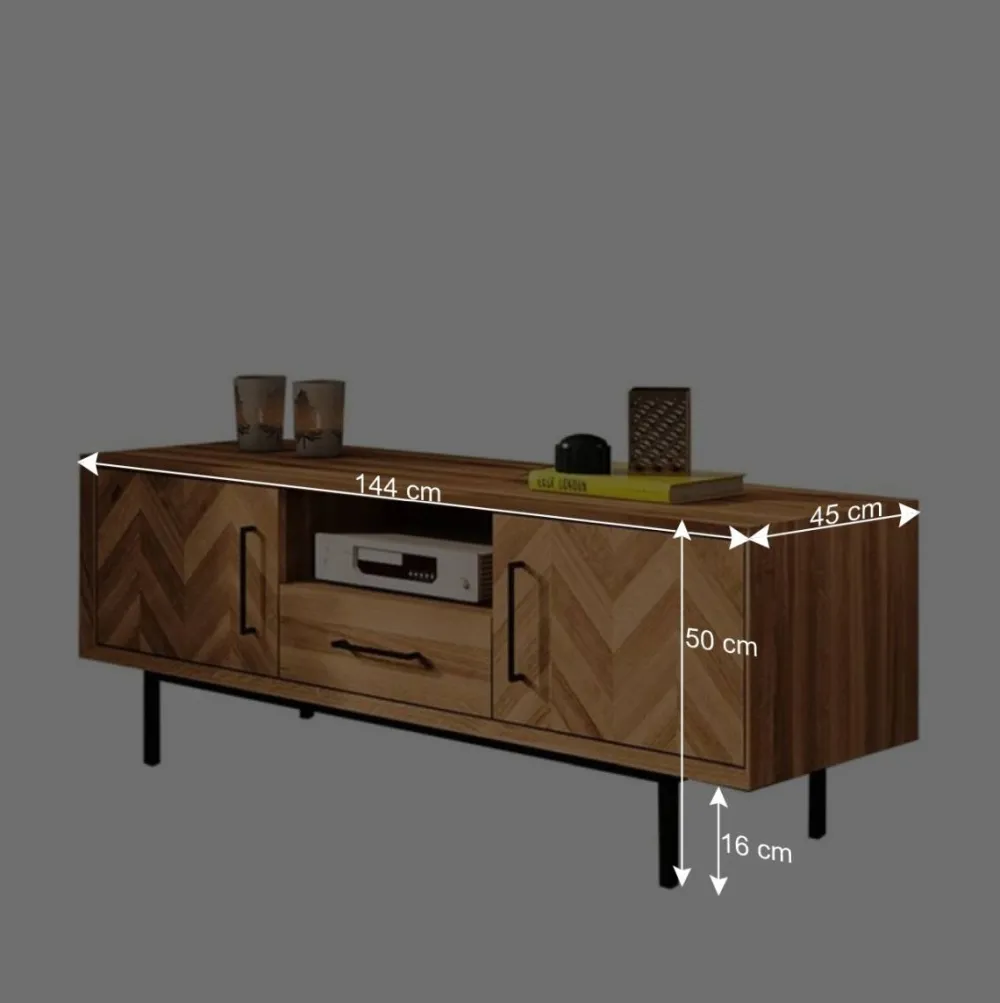 Wohnen Tv & Hifi-Möbel|Lowboards<TV Unterschrank mit Fischgrät Design Türen - Kerfa