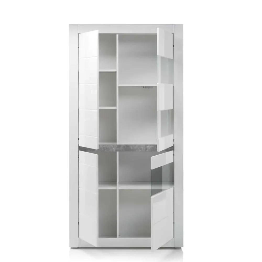Wohnen Wohnwände<TV Wand in Weiß Hochglanz Mextra mit Dekor Beton Optik (vierteilig)
