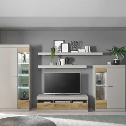 Wohnen Wohnwände<TV Wohnwand in Hellgrau & Zinneiche - Lioscas (fünfteilig)