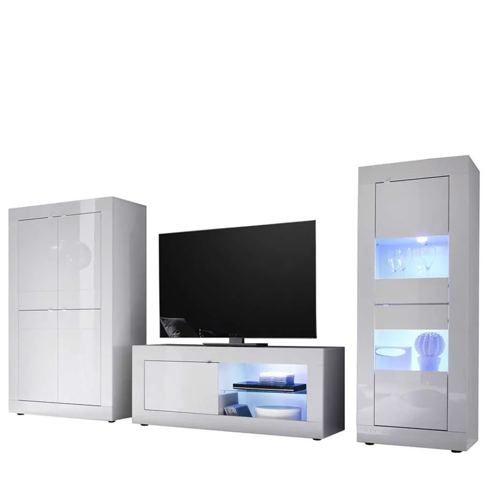 Wohnen Wohnwände<TV Wohnwand in Hochglanz Weiß - Sogno (dreiteilig)