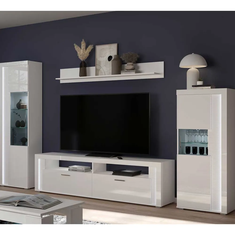 Wohnen Wohnwände<TV Wohnwand Möbel mit LED Set - Gomata (vierteilig)