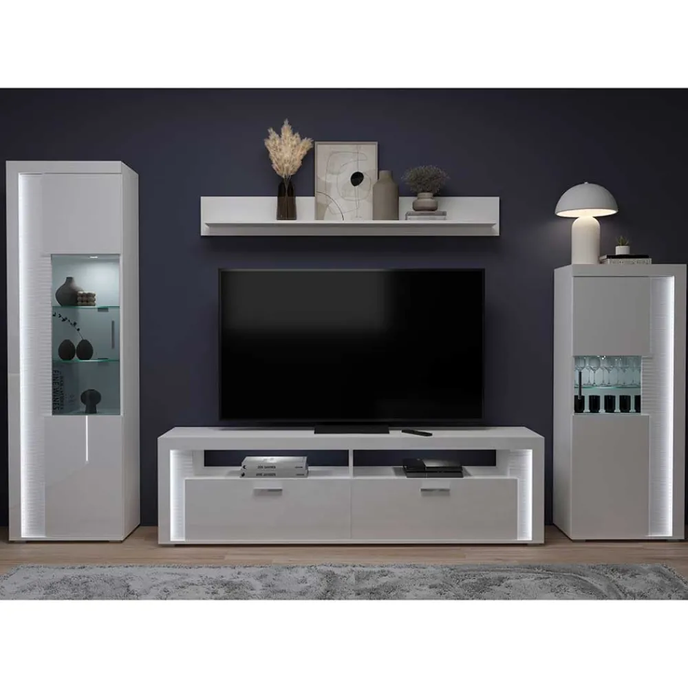Wohnen Wohnwände<TV Wohnwand Möbel mit LED Set - Gomata (vierteilig)