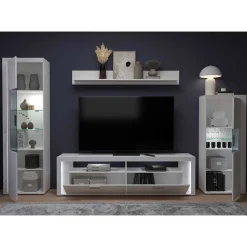 Wohnen Wohnwände<TV Wohnwand Möbel mit LED Set - Gomata (vierteilig)